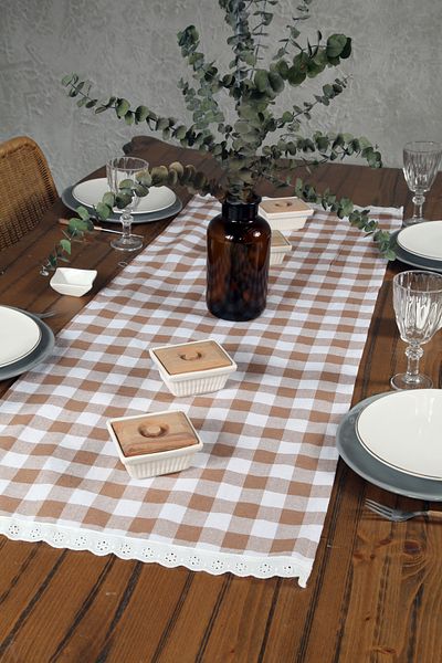 cotton maison Runner Scalloped Plaid Retro 40X110 cm