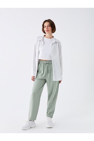 LC Waikiki Pantaloni drepti din amestec de in pentru femei LCW cu talie elastică