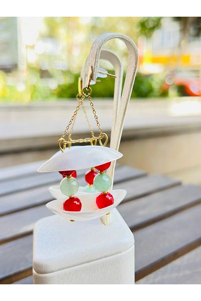 Luna Mother of Pearl, Agate and Aventurine Natural Stone Earrings