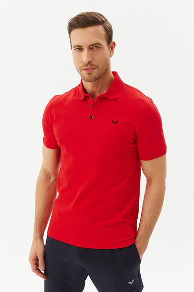 bilcee Tricou roșu din bumbac pentru sport și zilnic, cu gât polo, cu nasturi, 8982
