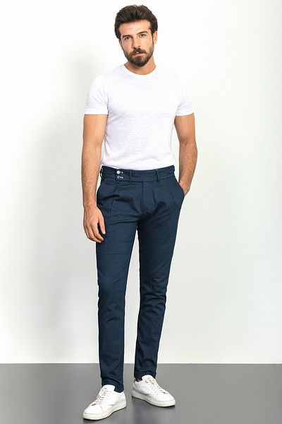 Mcr Pleated Slim Fit Men's Trousers Navy Blue - 38125.22K