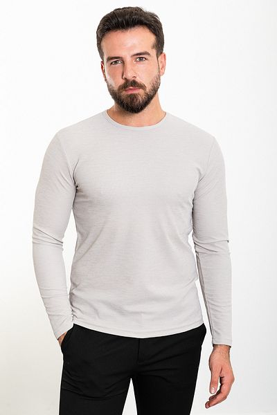 Mcr Tricou pentru bărbați, cu mânecă lungă, cu decolteu, slim, Stone - 36801.23k