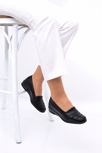 ERN SHOES Kadın Tam Ortopedik Siyah İçi Hakiki Deri Ayakkabı