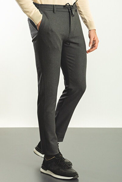 Mcr Прямі чоловічі штани Super Slim Fit з еластичним поясом та шнурком, антра...