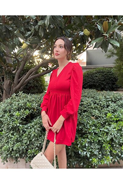 JANES Жіноча сукня з крепу з аквалангом з довгими рукавами і V-подібним виріз...