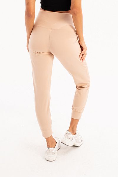 JUSTEVER Beat - Pantaloni de sport Jogger de damă bej cu talie înaltă și buzunare