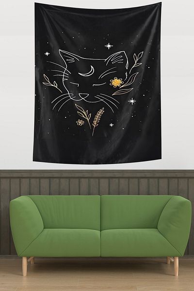 on the clouds Cute Cat Star Tapestry - Non-Slip Fabric Wall Cloth Sleeping in the Moon Light