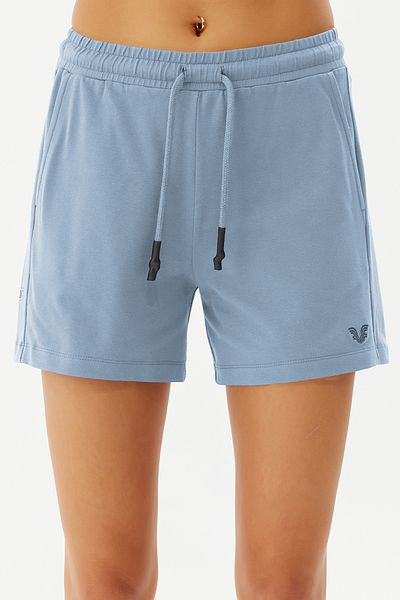 bilcee Pantaloni scurți de zi cu zi și sport pentru femei, 100% bumbac, cu imprimeu albastru, cu buzunare 0102