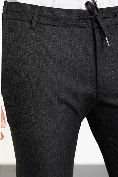 Mcr Striped Super Slim Fit Elastic Waist Drawstring Men's Trousers Anthracite - 38227.23K