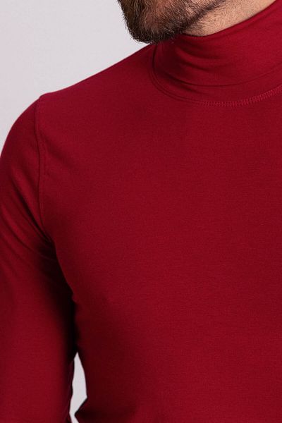 Mcr Plain Slim Fit Long Sleeve Full Turtleneck Men's Combed Cotton Claret Red - 36678.21K