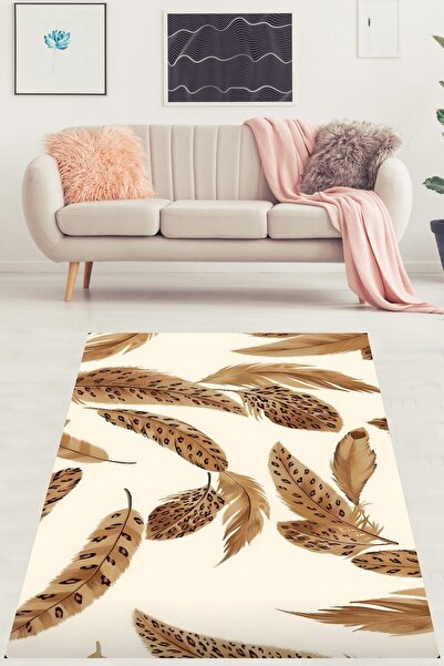 on the clouds İskandinav Bohem Tarz Leopar Kuş Tüylü Yıkanabilir Kaymaz Taban...