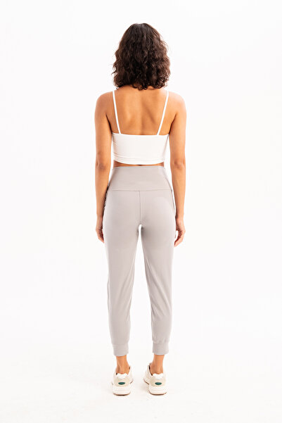 JUSTEVER Γυναικείο κολάν με ψηλή μέση ελαστική τσέπη Άνετη εφαρμογή Jogger Grey - Beat