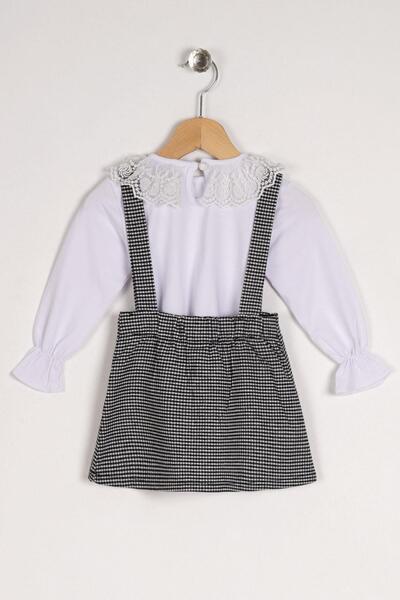 zepkids Crew Neck Long Sleeve Crew Neck Lace Long Latex Sleeve Black and White Color Girl's Two-Piece Set