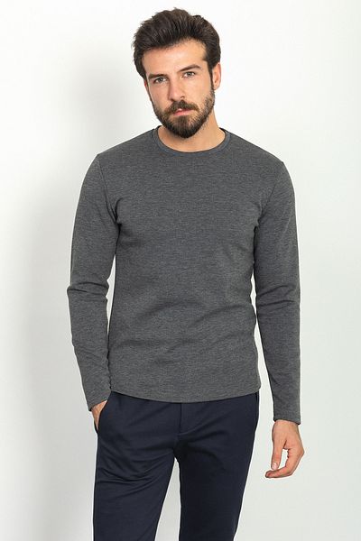 Mcr Plain Slim Fit Crew Neck Long Sleeve Basic Men's T-Shirt Anthracite - 36760.22K