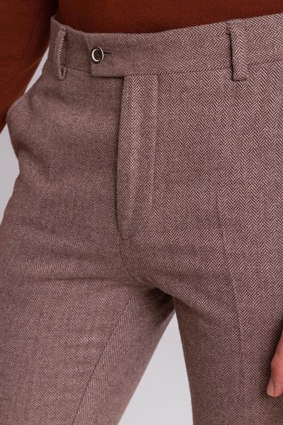 Mcr Мъжки вълнени панталони с шарки в бежов цвят Super Slim Fit