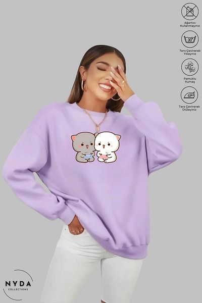 Nyda Collections Дълъг ръкав с щампа на играта Bubu Dudu - голям суитшърт без качулка