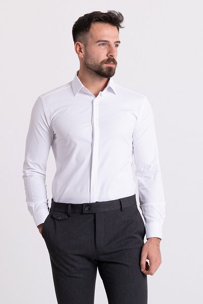 Mcr Patterned White Color Slim Fit Classic Men's Shirt with Hidden Buttons