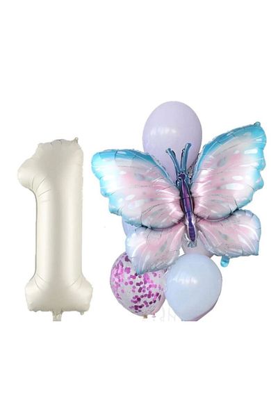 DÜVENCİ TİCARET Cream Figured Butterfly Foil Ballon Age Set