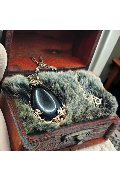 i stil Obsidyen Taşı Çiçek Çerçeveli Kolye