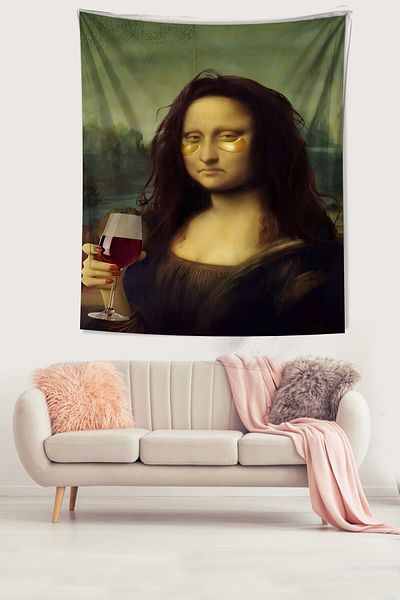 on the clouds Mona Lisa Themed Non-Slip Fabric Wall Tapestry - Caring, Stain Patterned
