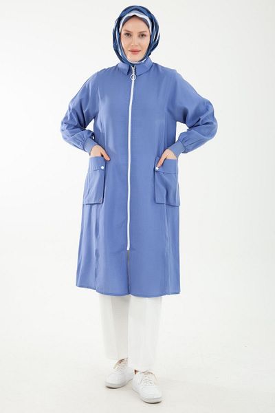 Armine TREND ARMINE TREND Sleeves Ribbed Front Zipper Pocket Wear Off Blue 23YT527