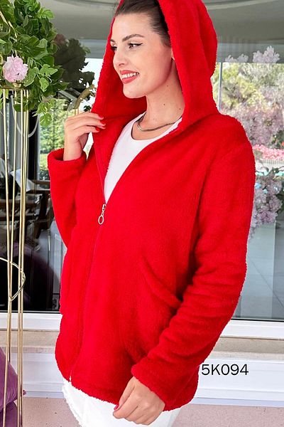 İnce Topuk Hooded Plush Cardigan 5K094