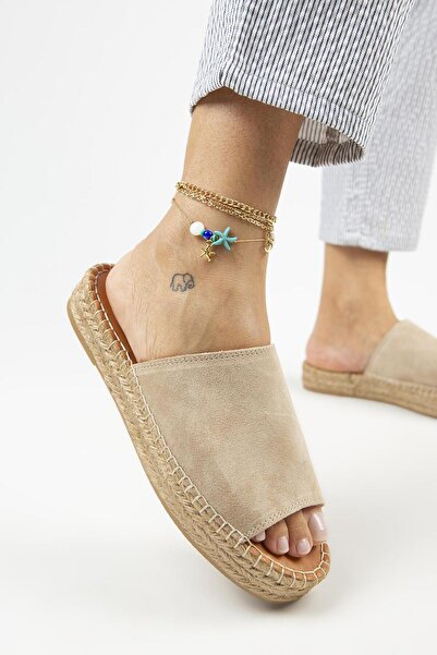 Manijero Galena 2 Γυναικείες Δερμάτινες Γνήσιες Δερμάτινες Μπεζ παντόφλες μονής ζώνης