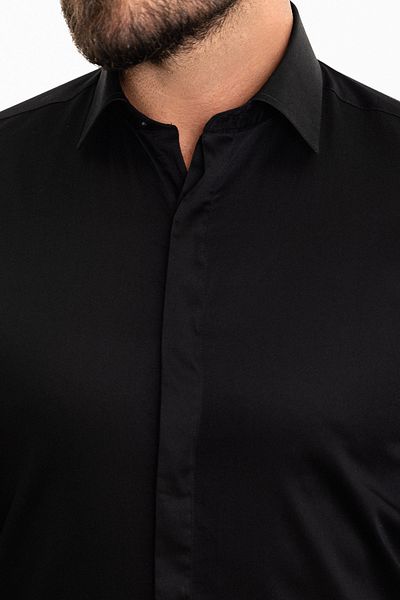 Mcr Straight Slim Fit Polycort Collar Classic Men's Shirt Black - 37445.21K