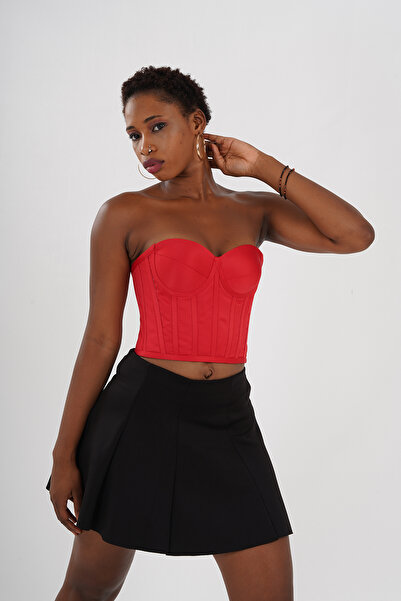 Metay Design Satin Model Red Corset Bustier