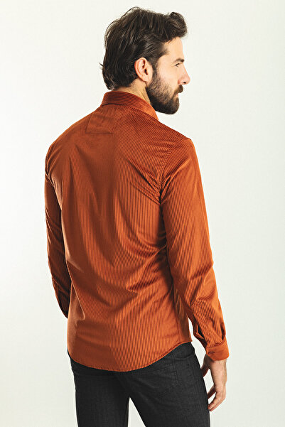 Mcr Ανδρικό πουκάμισο με ριγέ χρώμα Tile Slim Fit