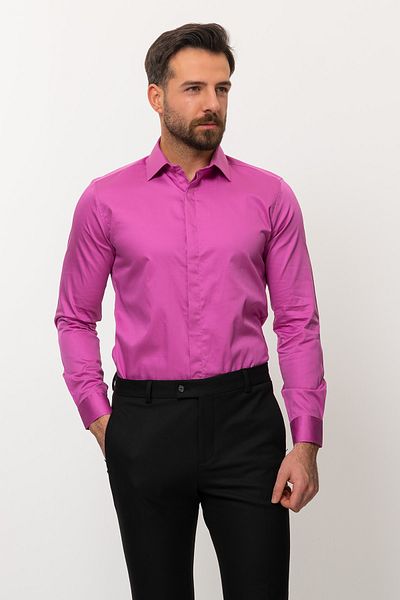 Mcr Straight Slim Fit Polycort Collar Classic Men's Shirt Lilac - 37445.21K