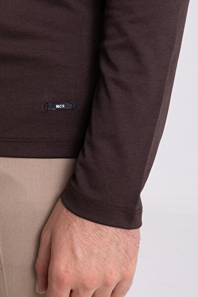 Mcr Ανδρικό μακρυμάνικο μπλουζάκι με λαιμόκοψη πόλο, μονόχρωμο καφέ - 36672.21K