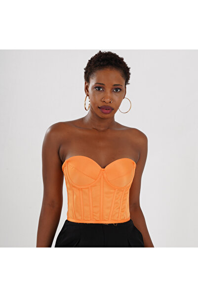 Metay Design Turuncu Korse Büstiyer Saten Model