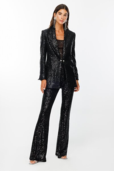 Moda İlgi Modailgi  Atletli Pul Payet Ceket Siyah