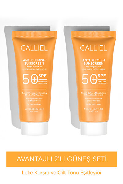 CALLİEL 2’li Leke Karşıtı Tüm Ciltler İçin Yüksek Korumalı 50 Spf Güneş Kremi Glutatyon Etkili