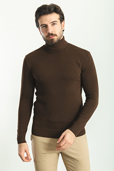 Mcr Ανδρικό πουλόβερ με ίσιο λεπτό κολάρο καφέ - 11412.22K