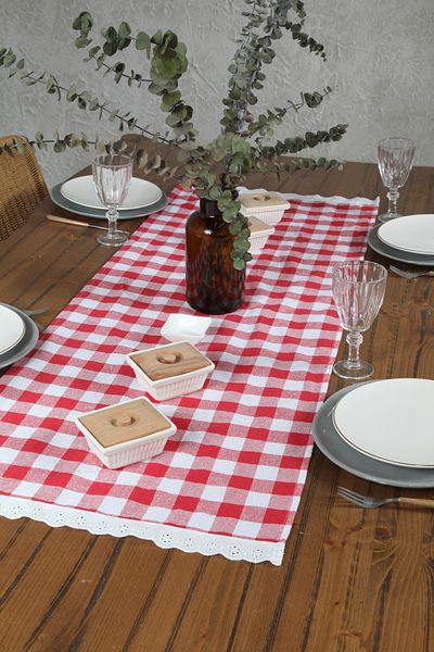 cotton maison Runner Scalloped Plaid Retro 40X110 cm