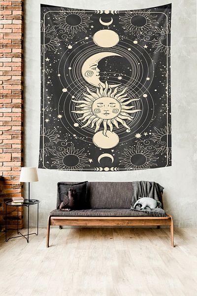 on the clouds Model Galaxy Moon and Sun - Tapiserie de perete din țesătură irezistibilă