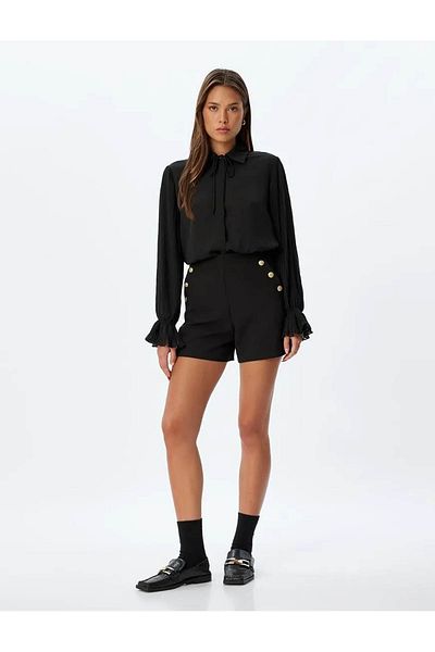 Koton Balloon Sleeve Pleated Shirt - Crepe Fabric with Elastic Cuff and Tie Detail