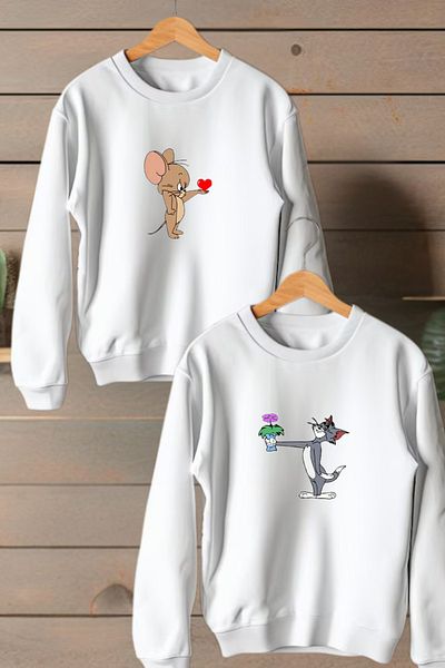 FECCY Tom and Jerry Printed Lover Combination Design Sweatshirt