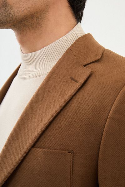 Mcr Striped Slim Fit Bag Pocket Mono Collar Wool Men's Jacket Camel - 40387.24K