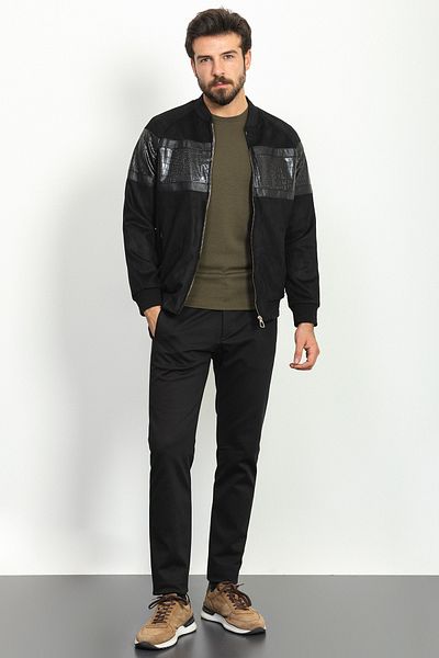 Mcr Piece Patterned Slim Fit Pilot Collar Men's Coat Black - 39571.22K