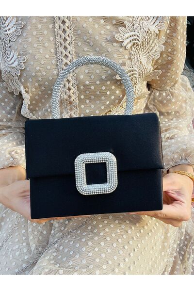 Çanta Trend Жіноча атласна сукня з атласу – з кришталевими камінцями та засті...