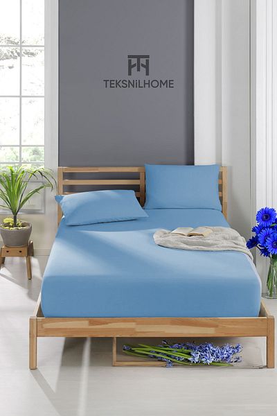 TeksNil Home RANFORCE - Claret cu cauciuc economic albastru din bumbac, 8 culori, montat