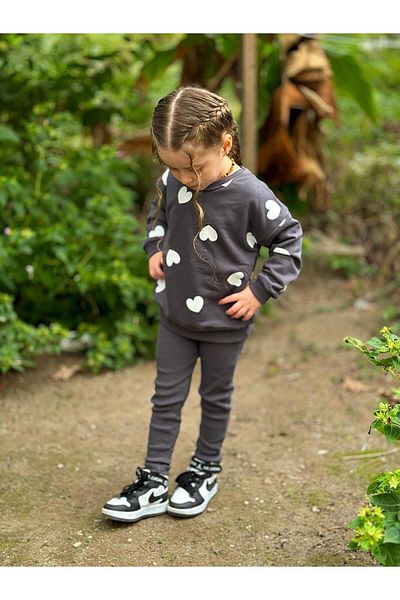 GÖKJOY BUTİK Premium Quality Cotton Fabric Girl's Heart Printed Tights Set
