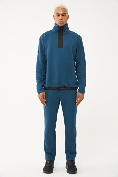 bilcee Erkek Petrol Yarım Fermuarlı Dik Yaka Sweatshirt Takım 1626