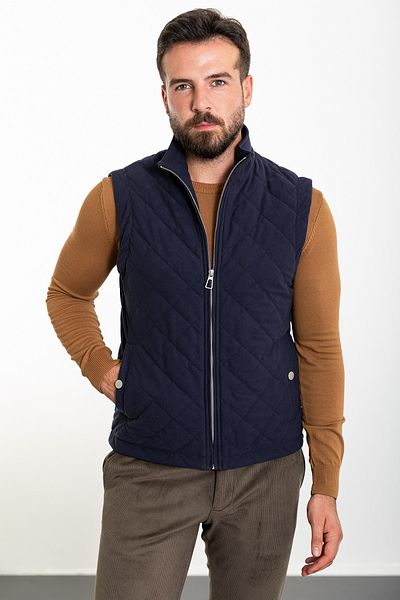 Mcr Quilted Navy Blue Slim Fit Judge Collar Men's Vest