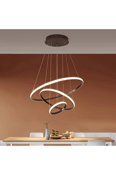 Lambadar Üçlü Halka Model Sarkıt Modern Led Beyaz Işık Ultra Power Led Avize Salon Mutfak Oda Ledli Avize