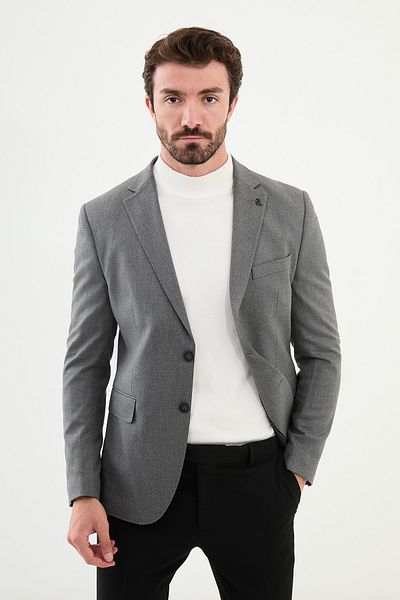 Mcr Straight Slim Fit Mono Collar Classic Men's Jacket Gray - 41401.24K