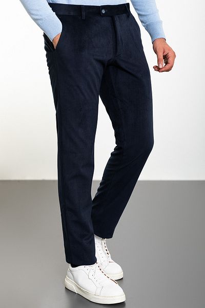Mcr Striped Slim Fit Velvet Men's Trousers Navy Blue - 38218.23K